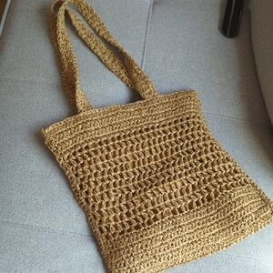 Handwoven Tan Crochet Tote Bag